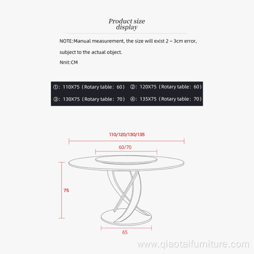 Luxury Iron Marble Round Dining Table With Turntable